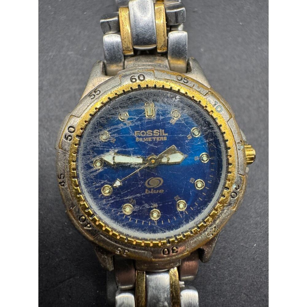 Fossil Blue Diver Two Tone Women Watch Rotating Bezel AM3249 50m Water Resistant